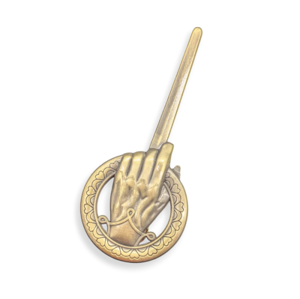A replica of the Hand of the King badge from Game of Thrones. This antiqued gold 3D custom badge is a stunning replication.
