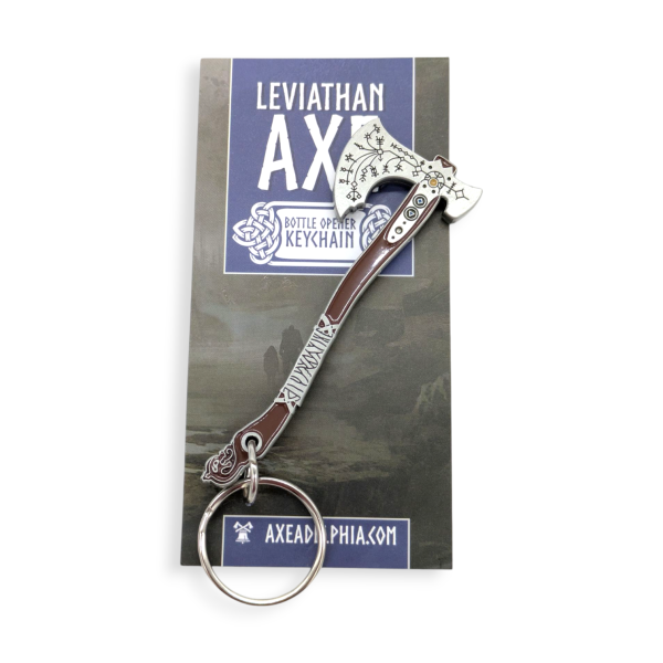 A silver-headed ace-shape custom bottle opener keyring on a backing card.