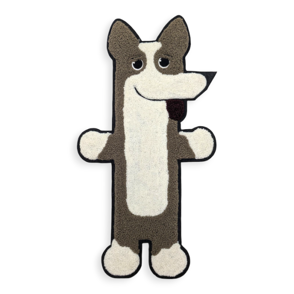 A massive chenille patch US, featuring a cartoon dog with a passing resemblance to Bluey.