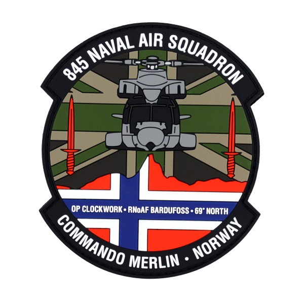This custom PVC patch shows a military helicopter, two red daggers and the text