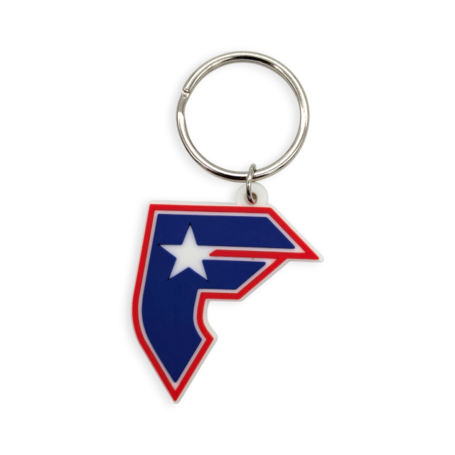 An American style sports logo PVC keyring featuring a large 